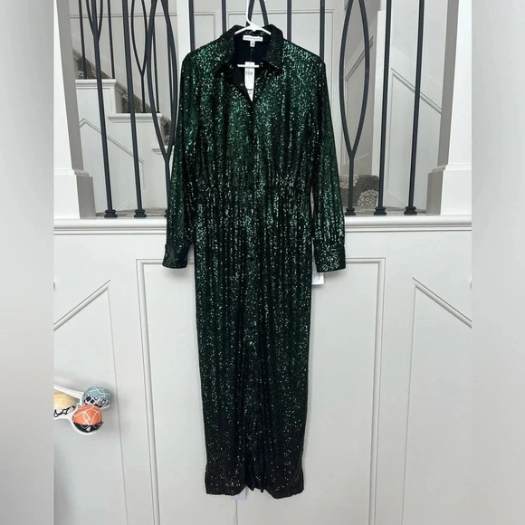 NWT Dress the Population Connie Sequin Shirt Dress L - Picture 2 of 8